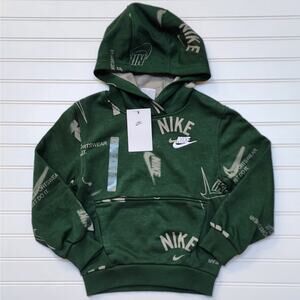 Nike Kids' Sportswear Club Fleece French Terry Printed Hoodie Size XS: Fir/White